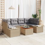 vidaXL Ensemble de canapé de jardin 7 pièces avec coussins beige poly rattan acacia