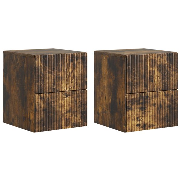 vidaXL Cabinet de chevet mural 2 Pièces Chêne fumé 33 x 34 5 x 40 cm