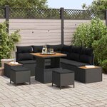 vidaXL Ensemble de canapé de jardin avec coussin 8 Pièces Noir Poly rotin