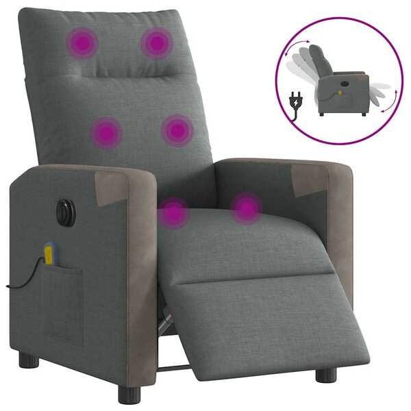 vidaXL Fauteuil inclinable de massage électrique gris foncé tissu