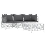 Salon de jardin meuble d'extérieur ensemble de mobilier 4 pièces avec coussins blanc acier 02_0016086
