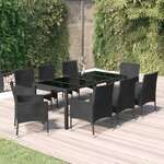 vidaXL Ensemble à manger jardin 9Pièces et coussins noir résine tressée