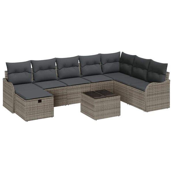 vidaXL Ensemble de canapé de jardin avec coussin 9 Pièces Gris Poly rotin