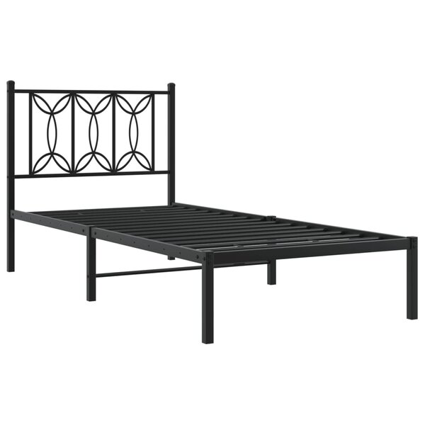 vidaXL Cadre de lit métal avec tête de lit noir 90x190 cm