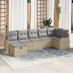 Canapé de jardin modulaire 7 pièces avec coussins Beige Poly Rotin