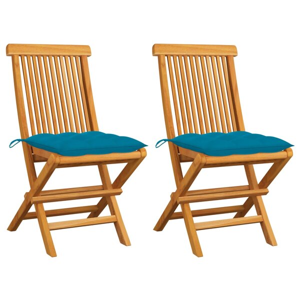 vidaXL Chaises de jardin lot de 2 avec coussins bleu clair Teck massif