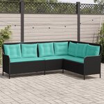 vidaXL Canapé de jardin avec coussins forme de L noir résine tressée