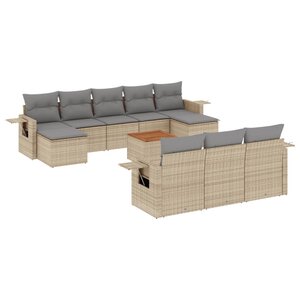 vidaXL Salon de jardin et coussins 11 Pièces mélange beige résine tressée