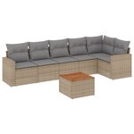 vidaXL Salon de jardin avec coussins 7Pièces mélange beige résine tressée