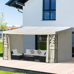 Pergola adossable dim. 4L x 3l x 2 7H m pavillon de jardin toile polyester haute densité moustiquaires crème structure métal époxy gris