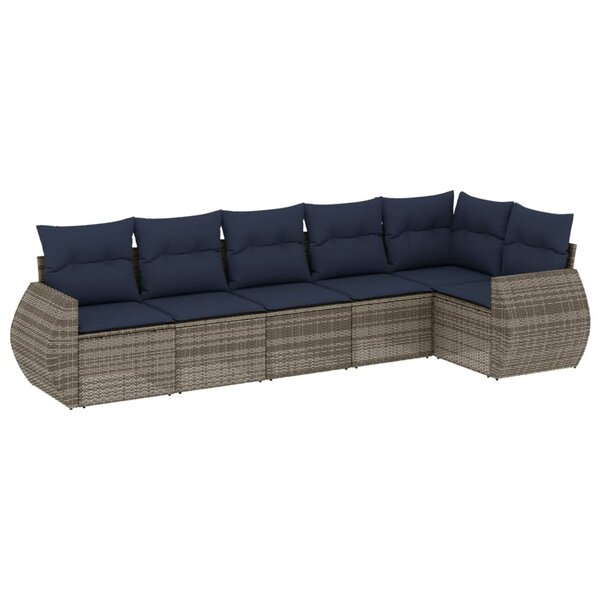 vidaXL Salon de jardin 6 Pièces avec coussins gris résine tressée