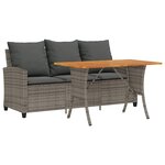 vidaXL Canapé de jardin 3 places coussins et table gris résine tressée