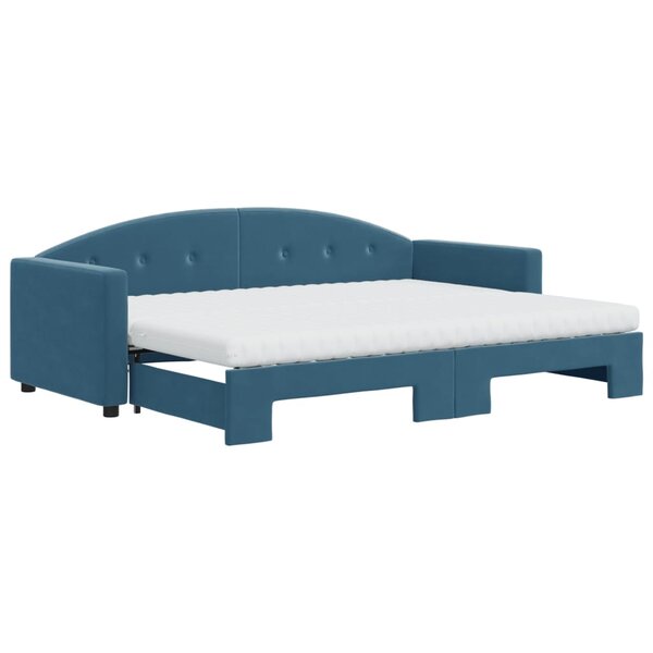 vidaXL Lit de jour avec lit gigogne et matelas bleu 80x200 cm velours