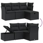 vidaXL Salon de jardin 4 Pièces avec coussins noir résine tressée