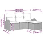 Ensemble de canapé de jardin 4 pièces avec coussins gris clair en poly rotin