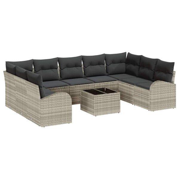 vidaXL Ensemble de canapé de jardin 10 Pièces Gris clair Poly rotin