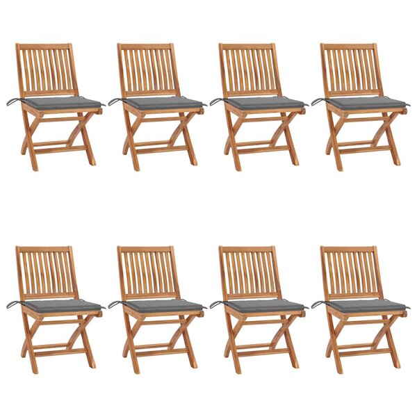vidaXL Chaises pliables de jardin avec coussins lot de 8 Teck solide