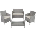 Tectake Salon de jardin MADERE 2 Chaises Fauteuils, 1 Banc, 1 Table - gris clair