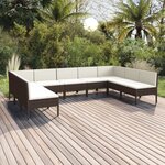 vidaXL Salon de jardin 9 Pièces avec coussins résine tressée marron