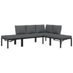 vidaXL Salon de jardin 4 Pièces avec coussins noir aluminium