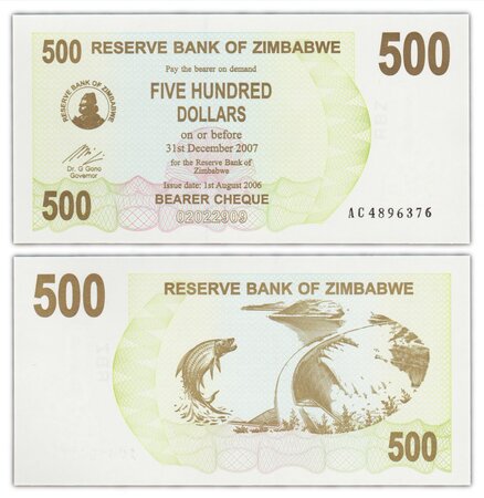 Billet de Collection 500 Dollars 2006 Zimbabwe - Neuf - P43