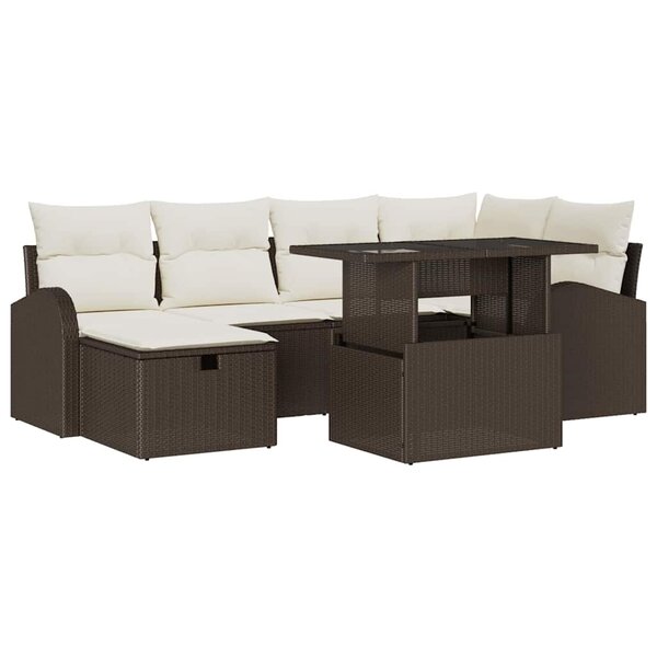 vidaXL Ensemble de canapé de jardin 7 Pièces Marron Poly rotin