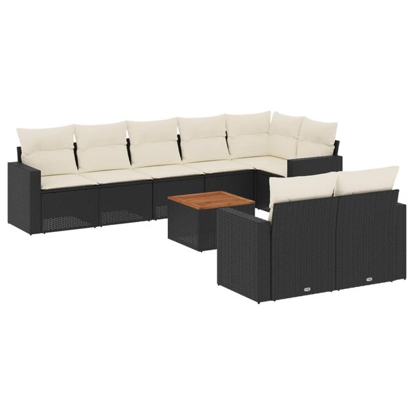 vidaXL Salon de jardin 9 Pièces avec coussins noir résine tressée