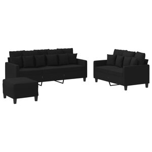 vidaXL Ensemble de canapés 3 Pièces avec coussins Noir Tissu