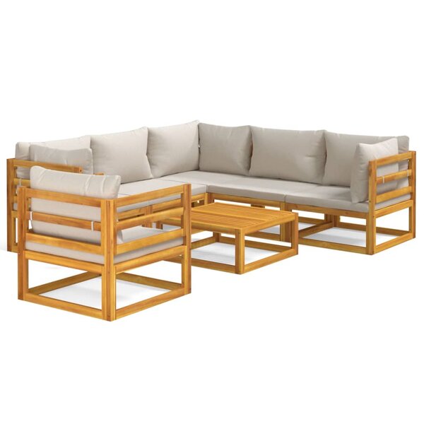 vidaXL Salon de jardin 7 Pièces avec coussins gris clair bois massif