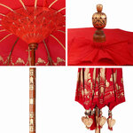 vidaXL Parasol balinais Rouge (210-220) x 260 cm Coton et bois massif