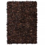 Vidaxl tapis shaggy cuir véritable 120 x 170 cm marron
