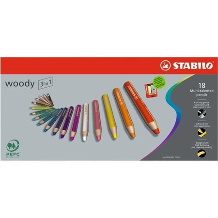 STABILO - Etui carton - lot de 18 crayons de couleur multi-talents  - 1 taille-crayon