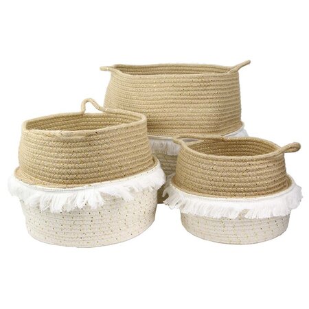 Paniers de rangement à franges et fibres dorées (lot de 3)