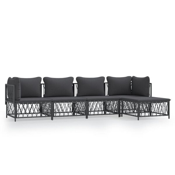 vidaXL Salon de jardin avec coussins 5 Pièces anthracite acier