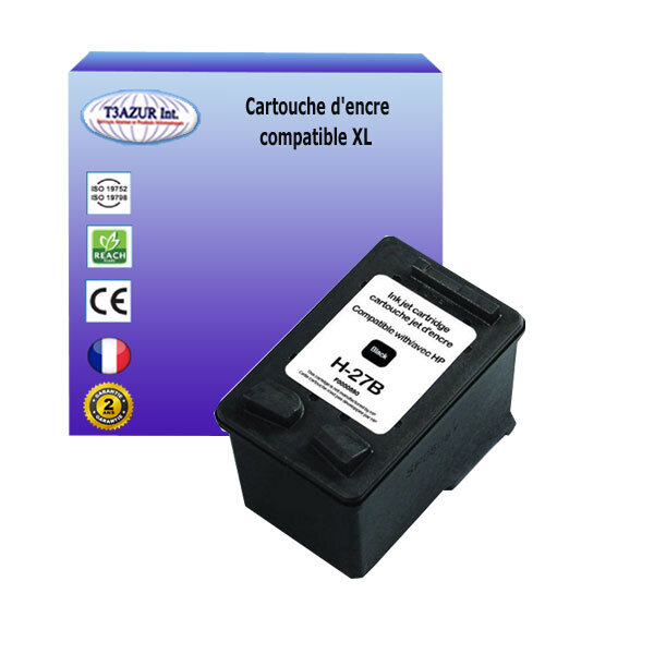 Cartouche compatible avec HP Deskjet 3740, 3740v, 3743, 3744 remplace HP 27 -  Noire - 22ml - T3AZUR