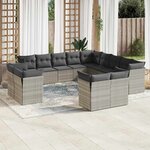 vidaXL Salon de jardin avec coussins 13 Pièces gris clair résine tressée