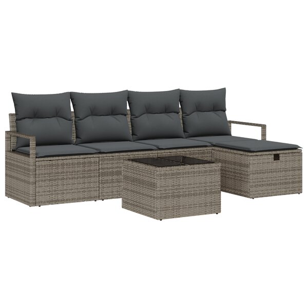 Canapé de jardin vidaXL 6 pièces avec coussins gris Poly Rattan