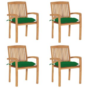 vidaXL Chaises de jardin empilables avec coussins lot de 4 Teck solide
