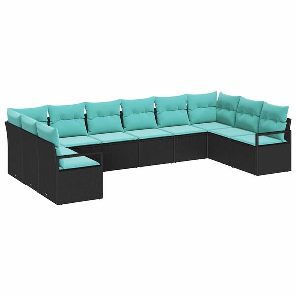 vidaXL Ensemble de Canapés avec coussin 10 Pièces Noir polyrotin