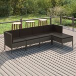 vidaXL Salon de jardin 5 Pièces avec coussins résine tressée gris