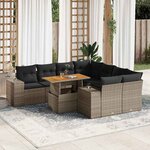 vidaXL Salon de jardin 9 Pièces avec coussins gris résine tressée
