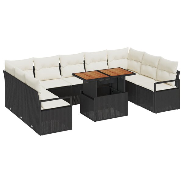 vidaXL Ensemble de Canapé de Jardin 10 Pièces avec Coussins Noir Rotin Poly