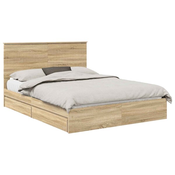vidaXL Lit de Rangement Chêne Sonoma 150 x 200 cm Bois d'ingénierie
