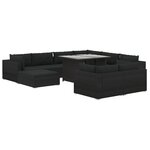 vidaXL Salon de jardin 10 Pièces avec coussins Résine tressée Noir