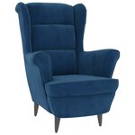 vidaXL Fauteuil à oreilles avec tabouret bleu velours