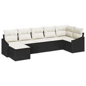 vidaXL Ensemble de Canapés de Jardin de 7 Pièces avec Coussins Noir Rotin Poly