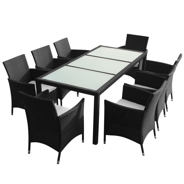 vidaXL Ensemble à manger d'extérieur 9Pièces coussins résine tressée noir