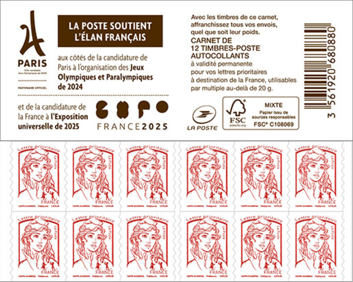 de 12 timbres Marianne Rouge Couverture candidatures Paris
