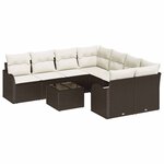 vidaXL Ensemble de canapé de jardin avec coussin 9 Pièces Marron  Crème