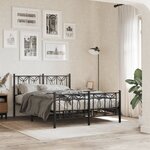 vidaXL Cadre de lit métal avec tête de lit/pied de lit noir 135x190 cm